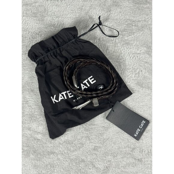KATE CATE Thin Kim Hand-Braided Brown Leather Belt With Silver Buckle S main image 8